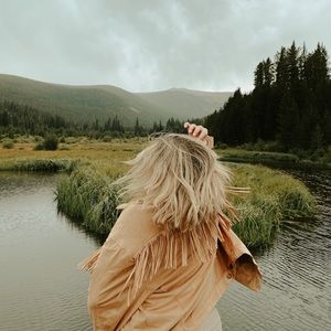 Suede fringe large jacket